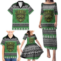 Personalized Anglesey Wales Christmas Family Matching Puletasi and Hawaiian Shirt Green Man Celtic Knot - Wonder Print Shop
