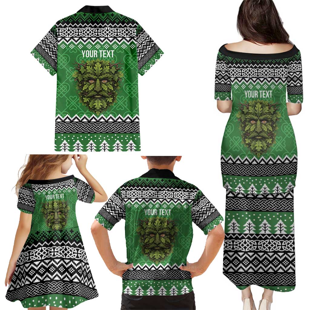 Personalized Anglesey Wales Christmas Family Matching Puletasi and Hawaiian Shirt Green Man Celtic Knot - Wonder Print Shop