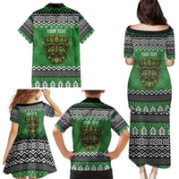 Personalized Anglesey Wales Christmas Family Matching Puletasi and Hawaiian Shirt Green Man Celtic Knot - Wonder Print Shop
