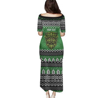 Personalized Anglesey Wales Christmas Family Matching Puletasi and Hawaiian Shirt Green Man Celtic Knot - Wonder Print Shop