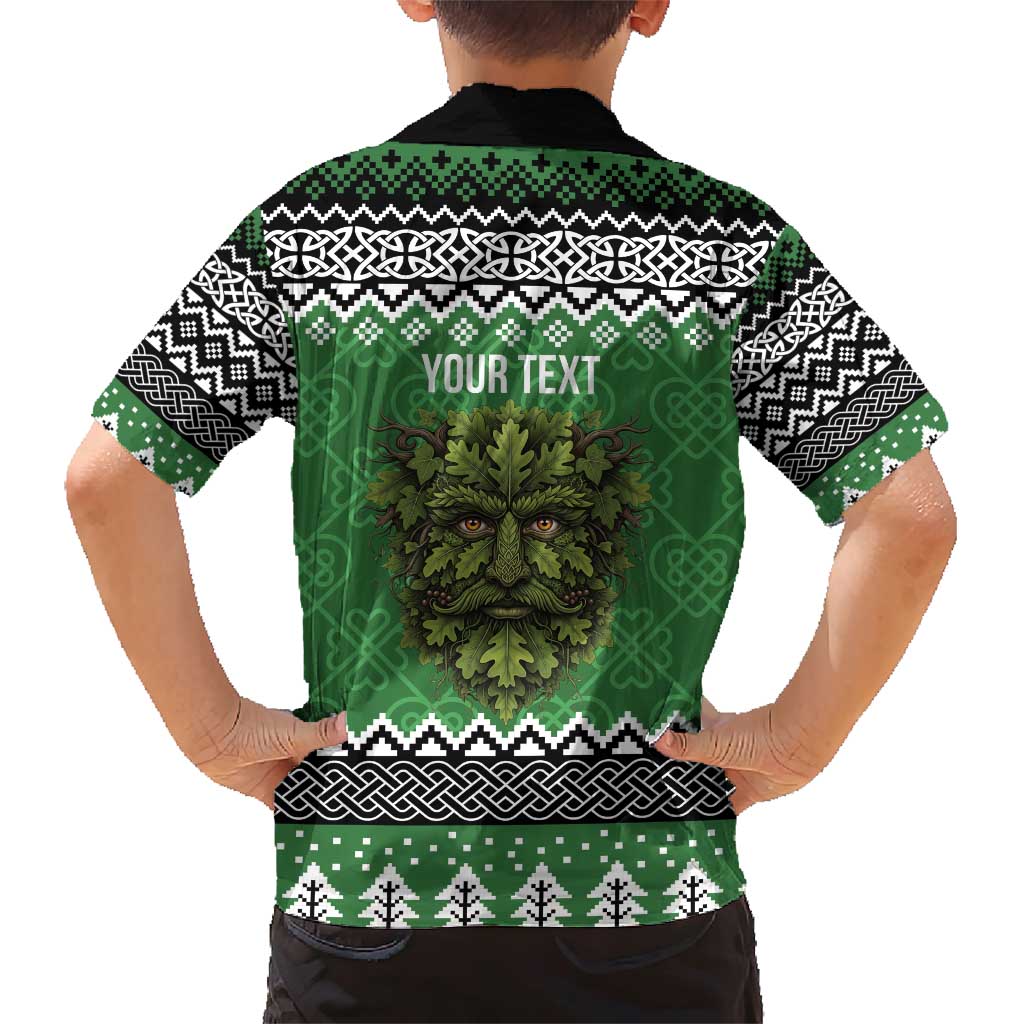 Personalized Anglesey Wales Christmas Family Matching Short Sleeve Bodycon Dress and Hawaiian Shirt Green Man Celtic Knot - Wonder Print Shop