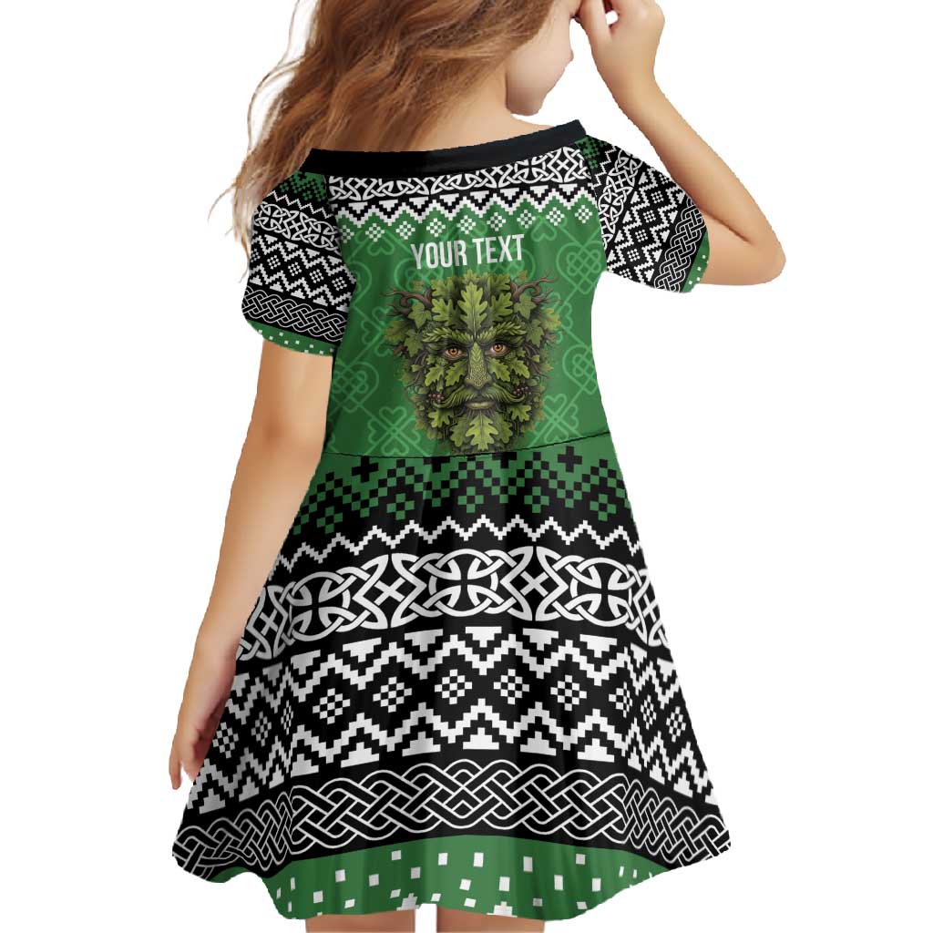 Personalized Anglesey Wales Christmas Family Matching Short Sleeve Bodycon Dress and Hawaiian Shirt Green Man Celtic Knot - Wonder Print Shop
