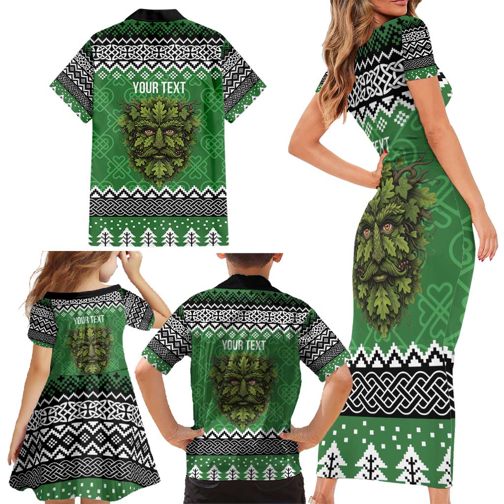 Personalized Anglesey Wales Christmas Family Matching Short Sleeve Bodycon Dress and Hawaiian Shirt Green Man Celtic Knot - Wonder Print Shop