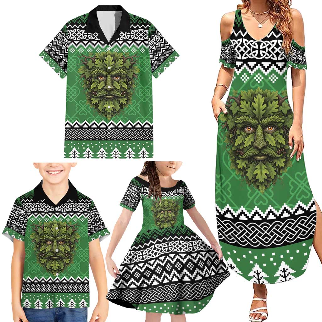 Personalized Anglesey Wales Christmas Family Matching Summer Maxi Dress and Hawaiian Shirt Green Man Celtic Knot - Wonder Print Shop