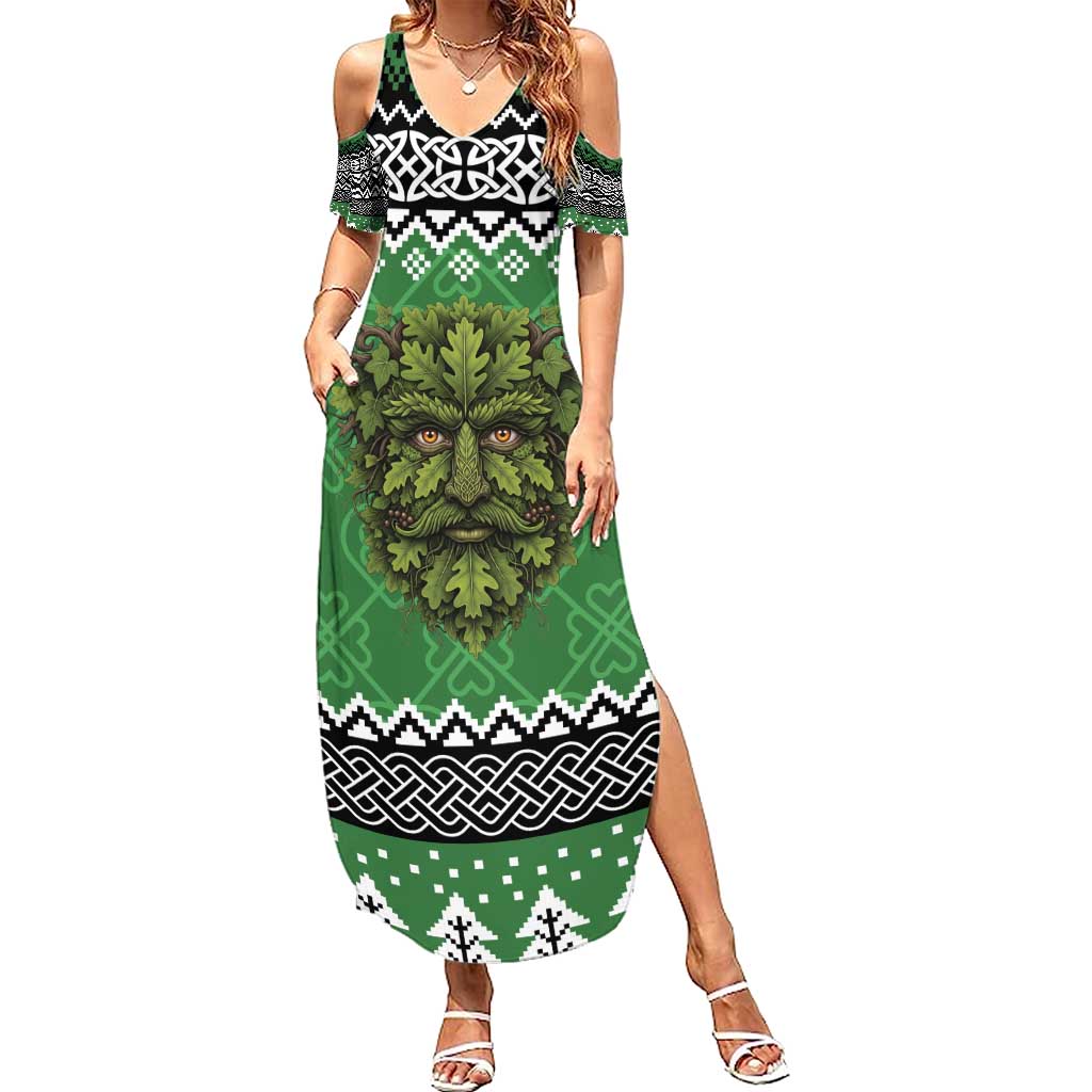 Personalized Anglesey Wales Christmas Family Matching Summer Maxi Dress and Hawaiian Shirt Green Man Celtic Knot - Wonder Print Shop