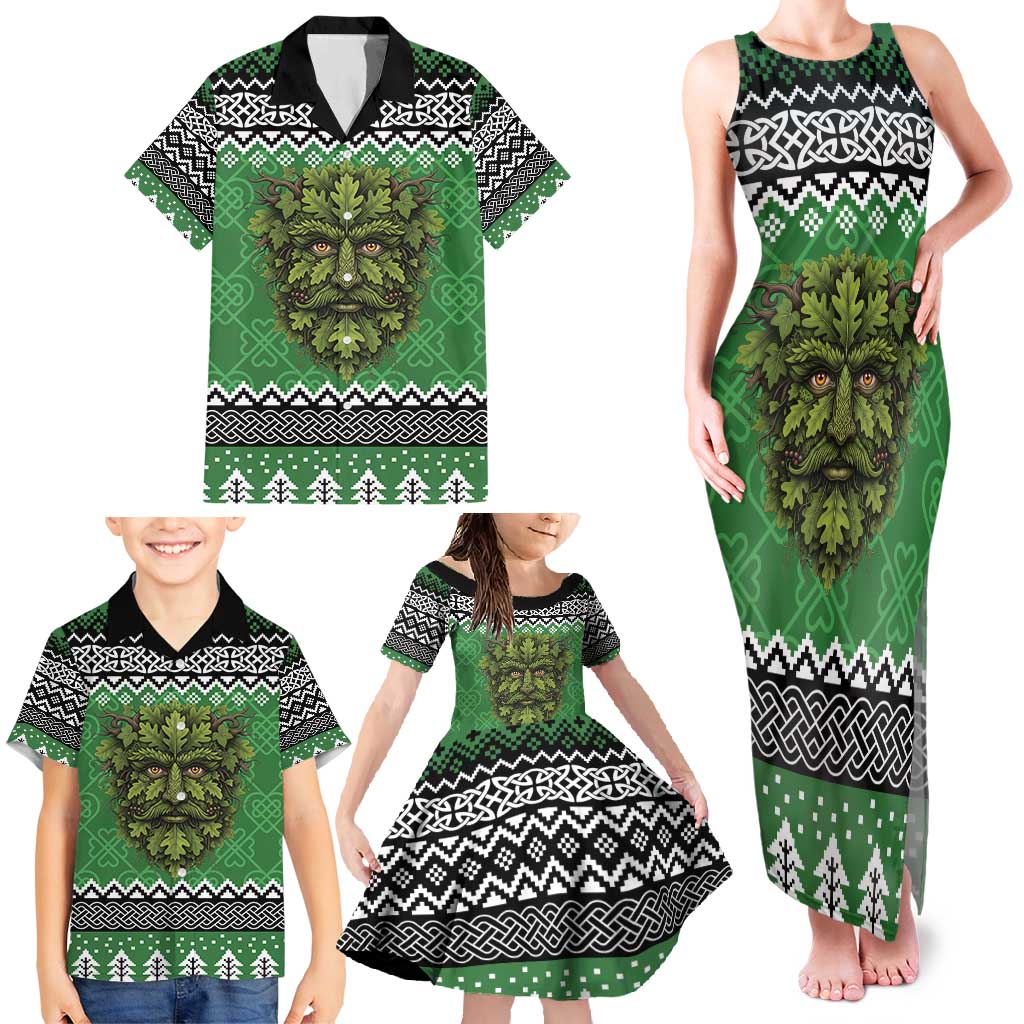 Personalized Anglesey Wales Christmas Family Matching Tank Maxi Dress and Hawaiian Shirt Green Man Celtic Knot - Wonder Print Shop