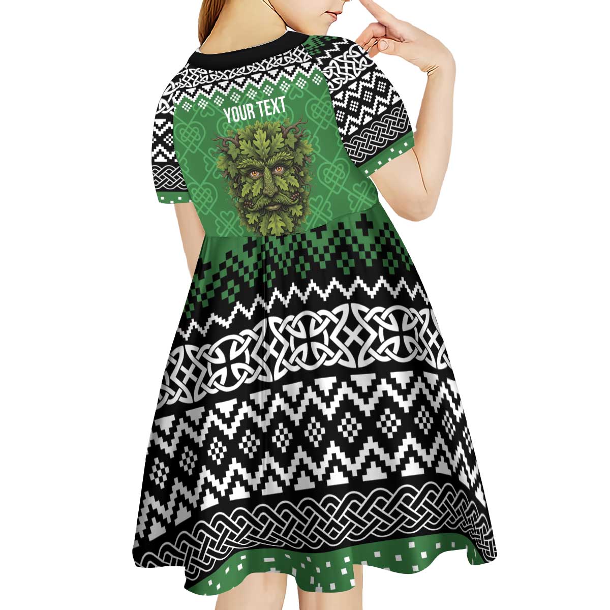 Personalized Anglesey Wales Christmas Kid Short Sleeve Dress Green Man Celtic Knot - Wonder Print Shop