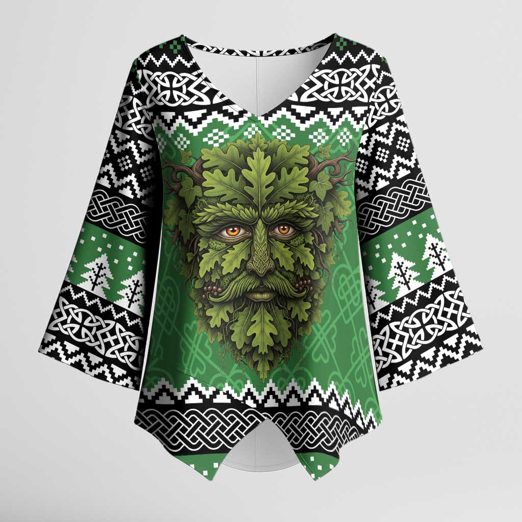 Personalized Anglesey Wales Christmas Kimono Sleeve Blouse Green Man Celtic Knot - Wonder Print Shop