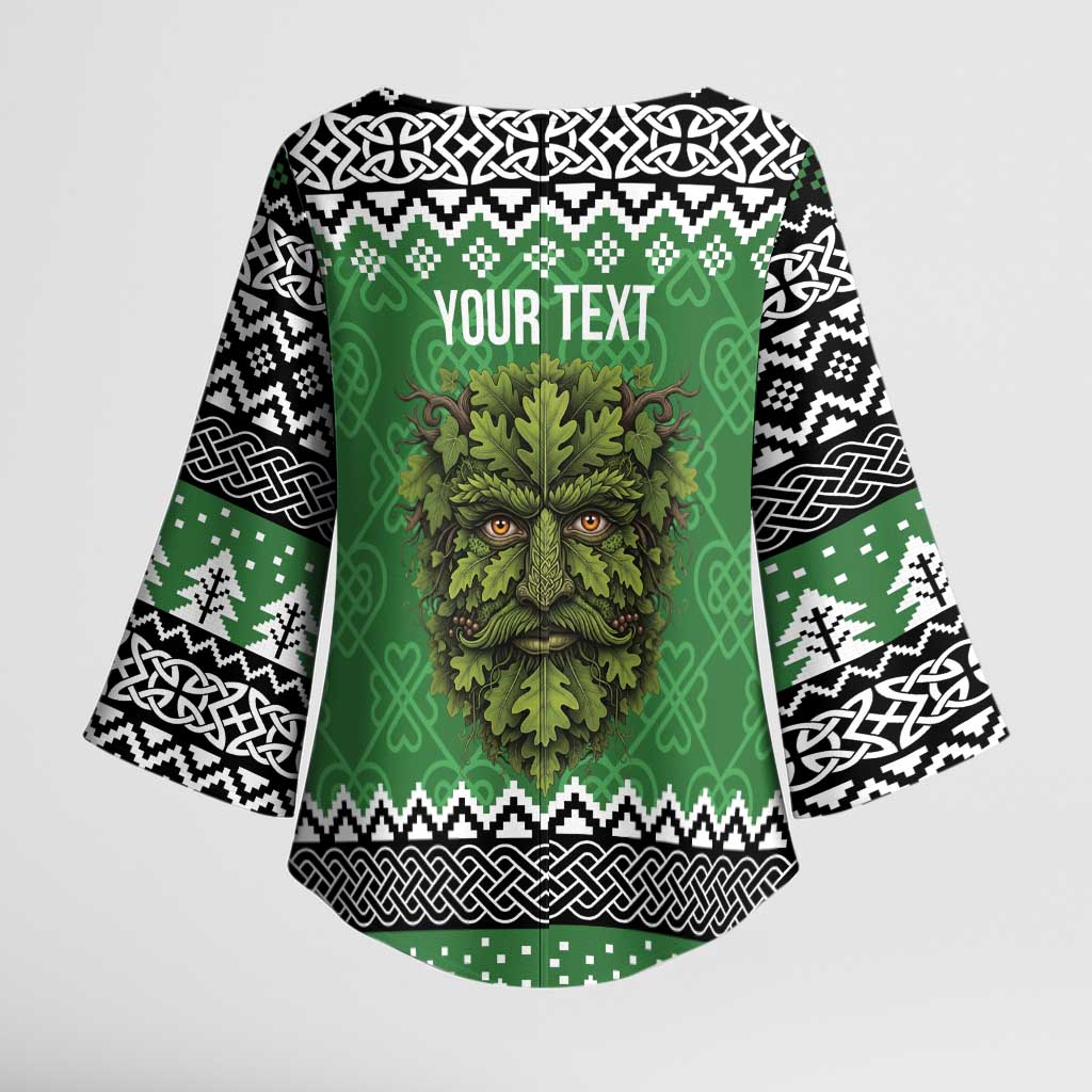 Personalized Anglesey Wales Christmas Kimono Sleeve Blouse Green Man Celtic Knot - Wonder Print Shop