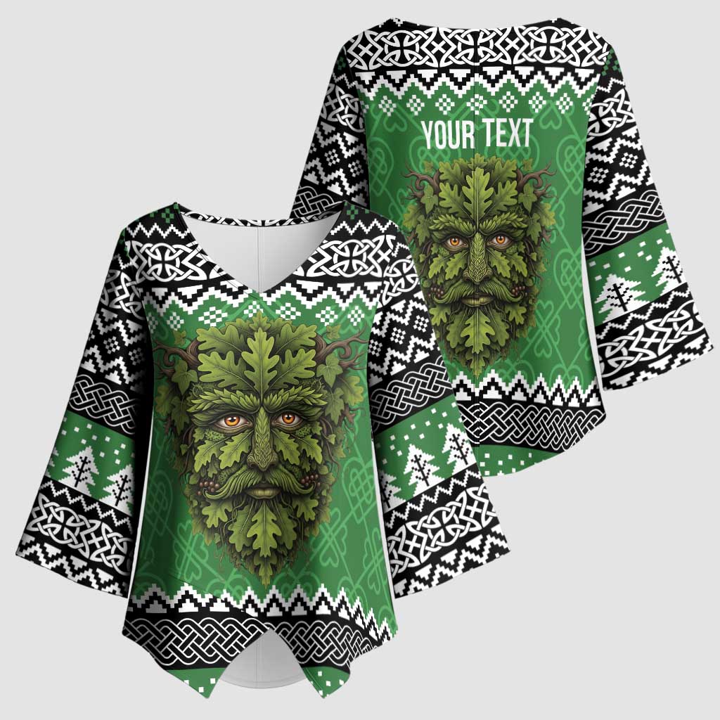 Personalized Anglesey Wales Christmas Kimono Sleeve Blouse Green Man Celtic Knot - Wonder Print Shop
