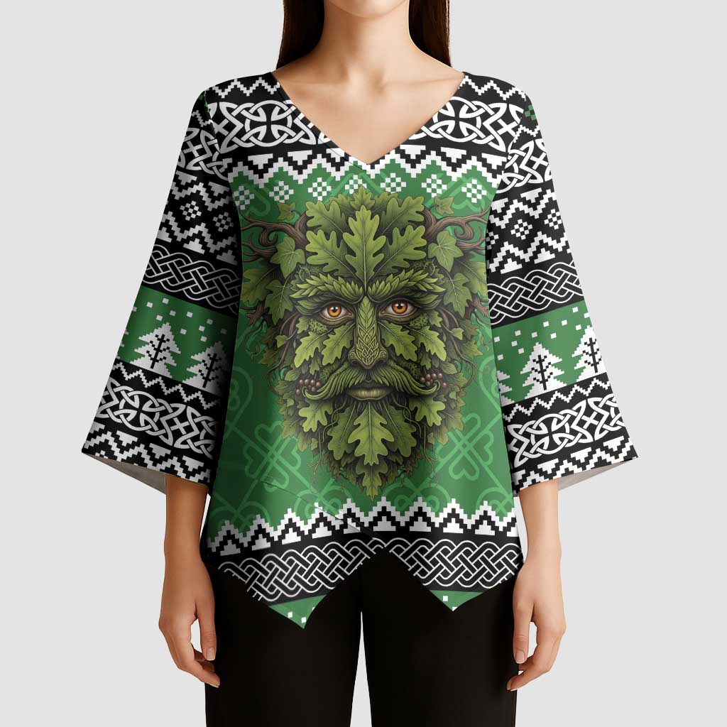 Personalized Anglesey Wales Christmas Kimono Sleeve Blouse Green Man Celtic Knot - Wonder Print Shop