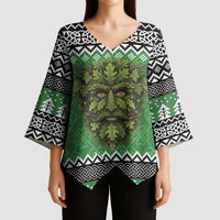 Personalized Anglesey Wales Christmas Kimono Sleeve Blouse Green Man Celtic Knot - Wonder Print Shop
