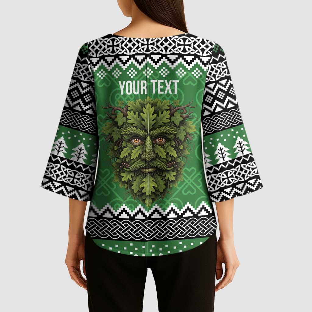 Personalized Anglesey Wales Christmas Kimono Sleeve Blouse Green Man Celtic Knot - Wonder Print Shop