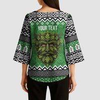 Personalized Anglesey Wales Christmas Kimono Sleeve Blouse Green Man Celtic Knot - Wonder Print Shop