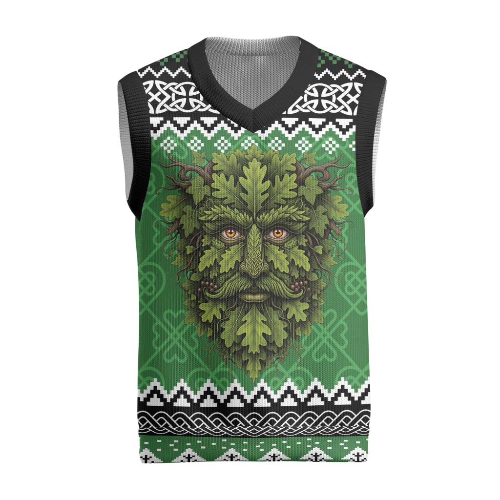 Personalized Anglesey Wales Christmas Knitted V-Neck Vest Green Man Celtic Knot - Wonder Print Shop