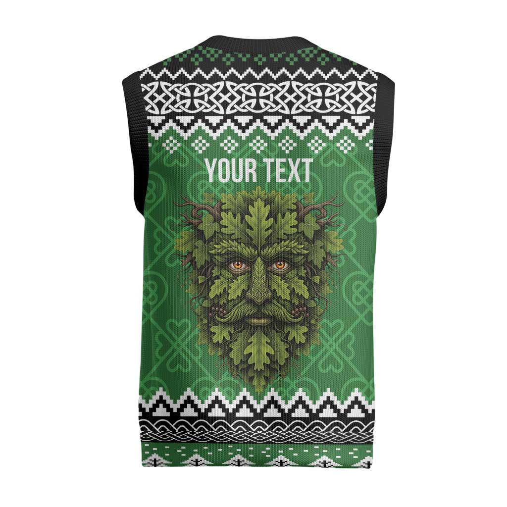 Personalized Anglesey Wales Christmas Knitted V-Neck Vest Green Man Celtic Knot - Wonder Print Shop