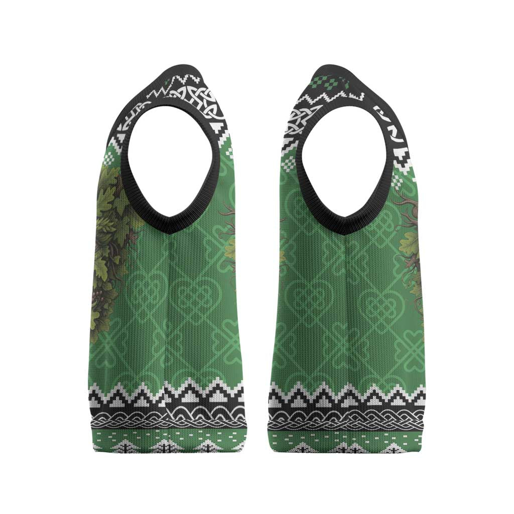 Personalized Anglesey Wales Christmas Knitted V-Neck Vest Green Man Celtic Knot - Wonder Print Shop