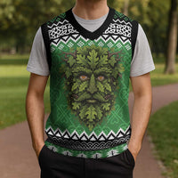 Personalized Anglesey Wales Christmas Knitted V-Neck Vest Green Man Celtic Knot - Wonder Print Shop