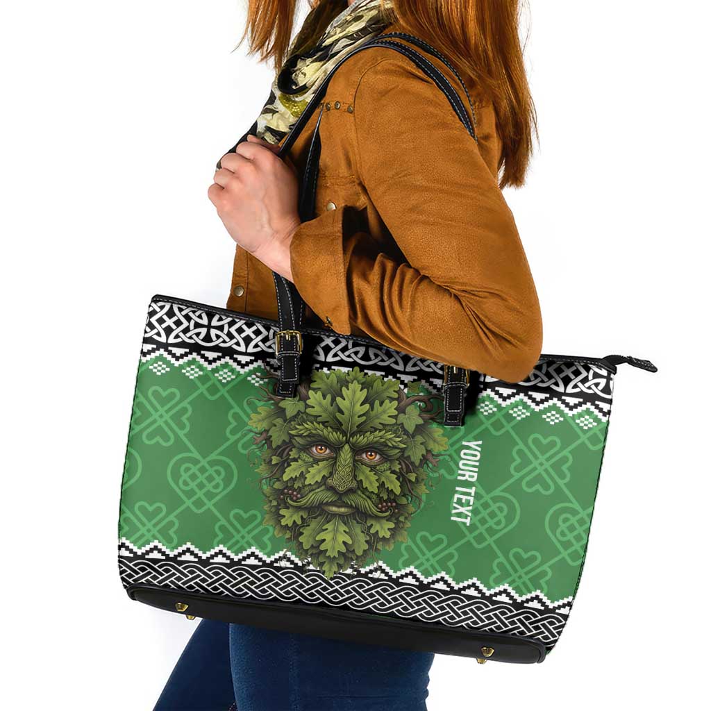 Personalized Anglesey Wales Christmas Leather Tote Bag Green Man Celtic Knot - Wonder Print Shop