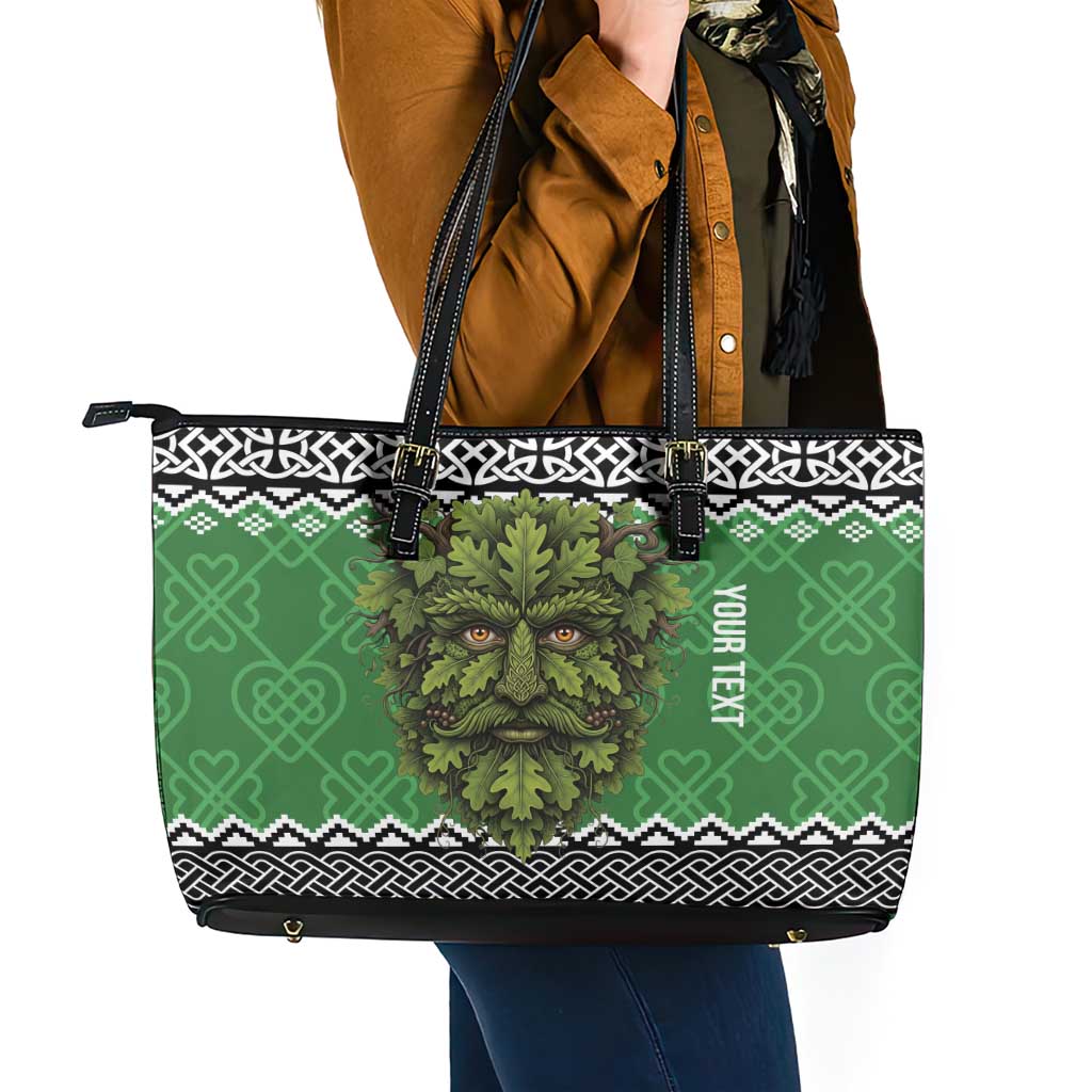 Personalized Anglesey Wales Christmas Leather Tote Bag Green Man Celtic Knot - Wonder Print Shop