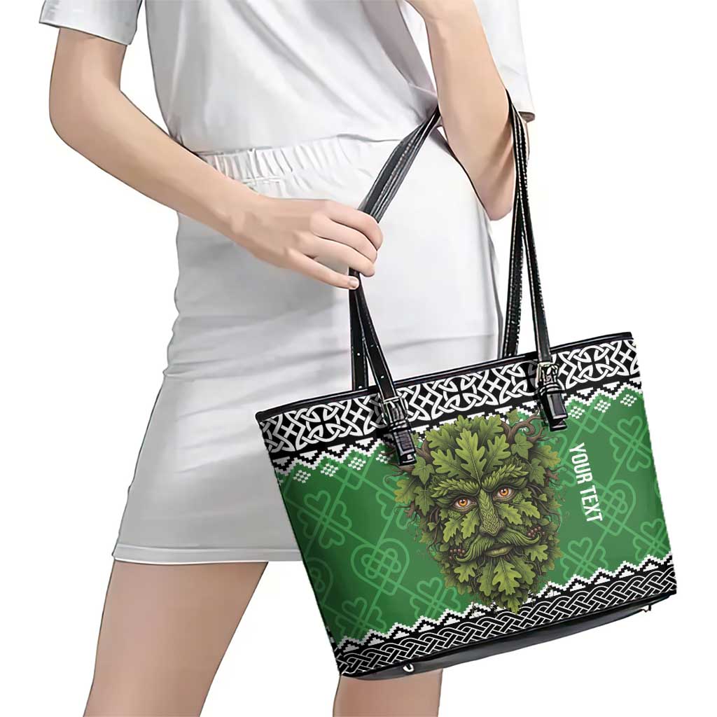 Personalized Anglesey Wales Christmas Leather Tote Bag Green Man Celtic Knot - Wonder Print Shop