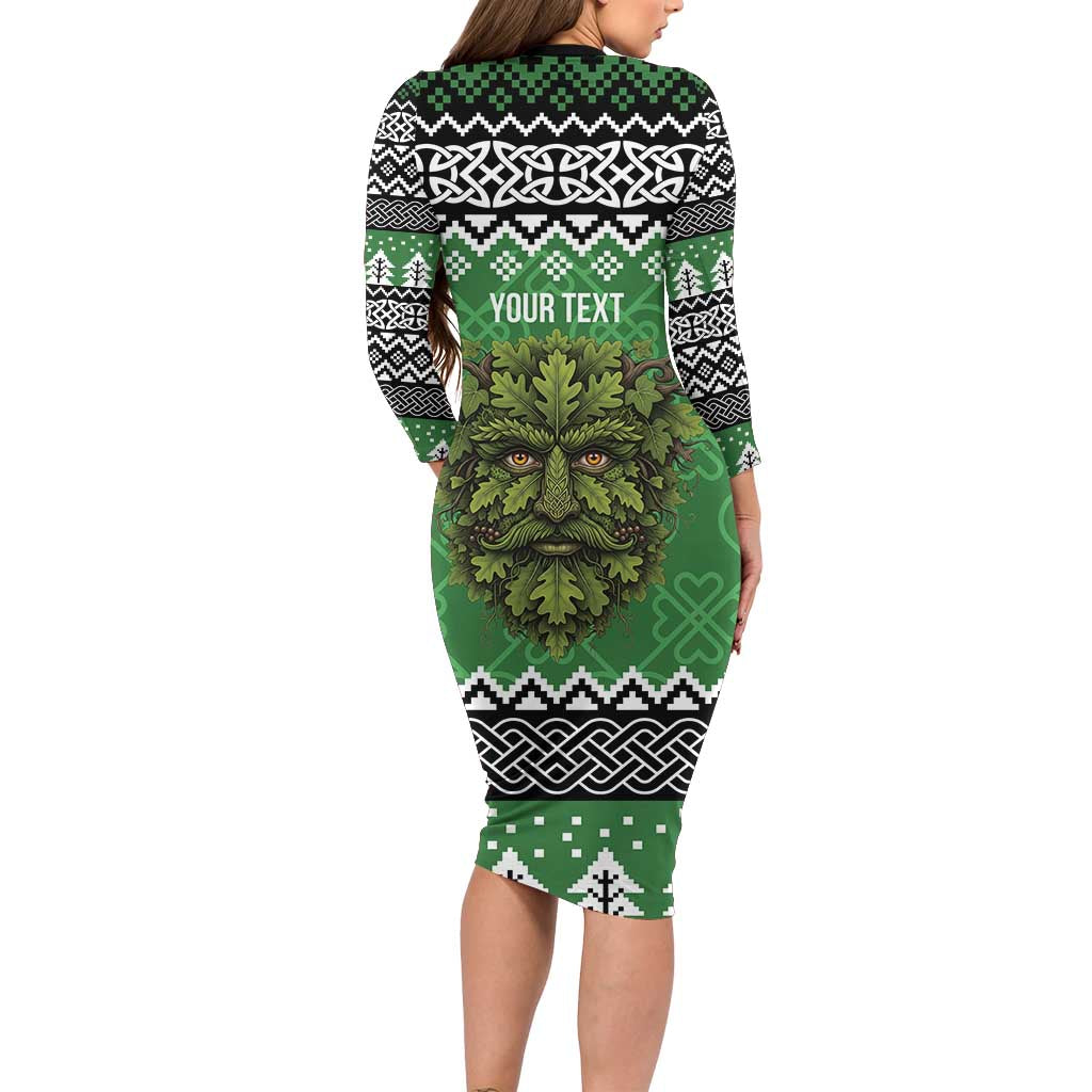 Personalized Anglesey Wales Christmas Long Sleeve Bodycon Dress Green Man Celtic Knot - Wonder Print Shop