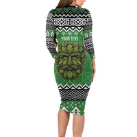 Personalized Anglesey Wales Christmas Long Sleeve Bodycon Dress Green Man Celtic Knot - Wonder Print Shop