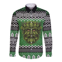 Personalized Anglesey Wales Christmas Long Sleeve Button Shirt Green Man Celtic Knot - Wonder Print Shop