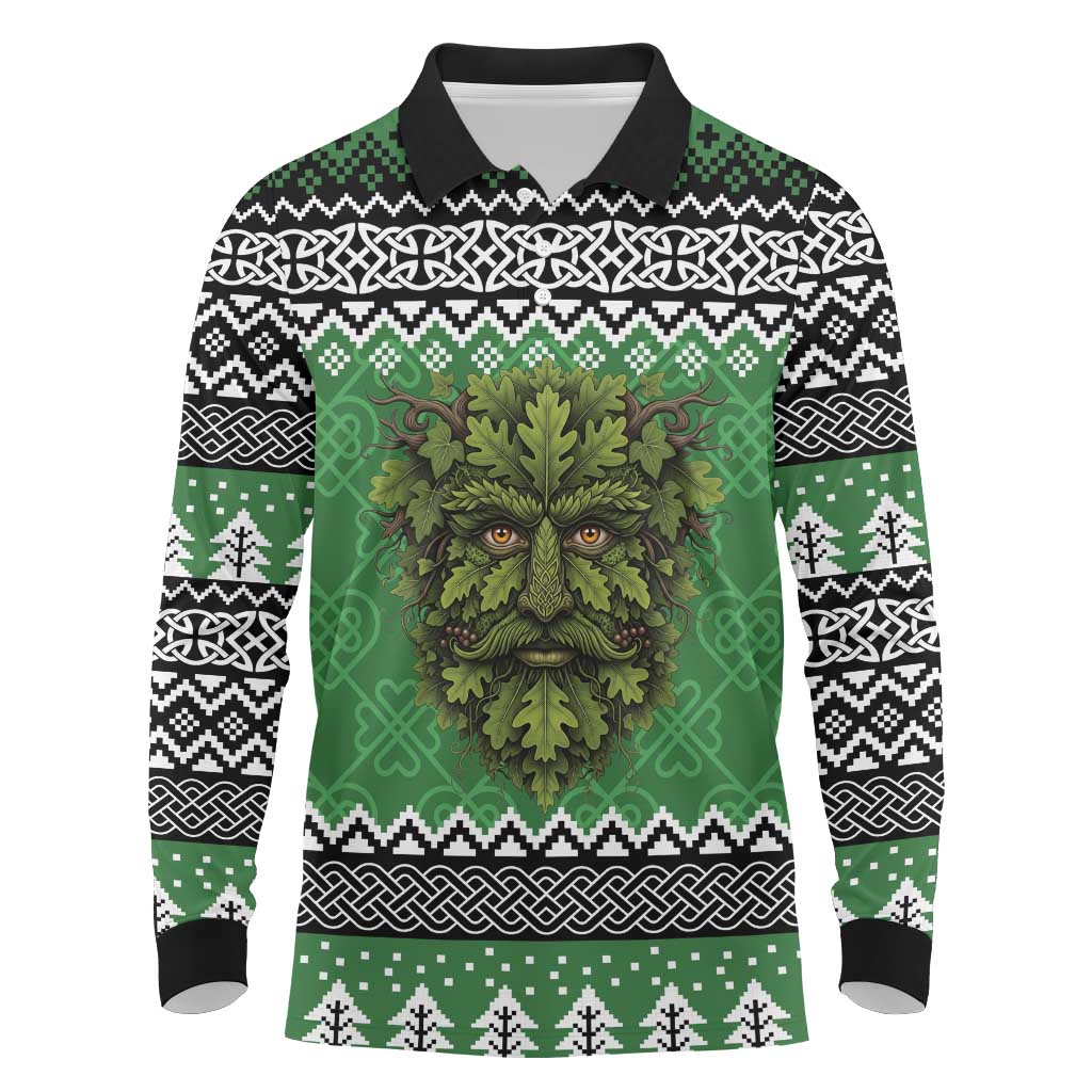 Personalized Anglesey Wales Christmas Long Sleeve Polo Shirt Green Man Celtic Knot - Wonder Print Shop