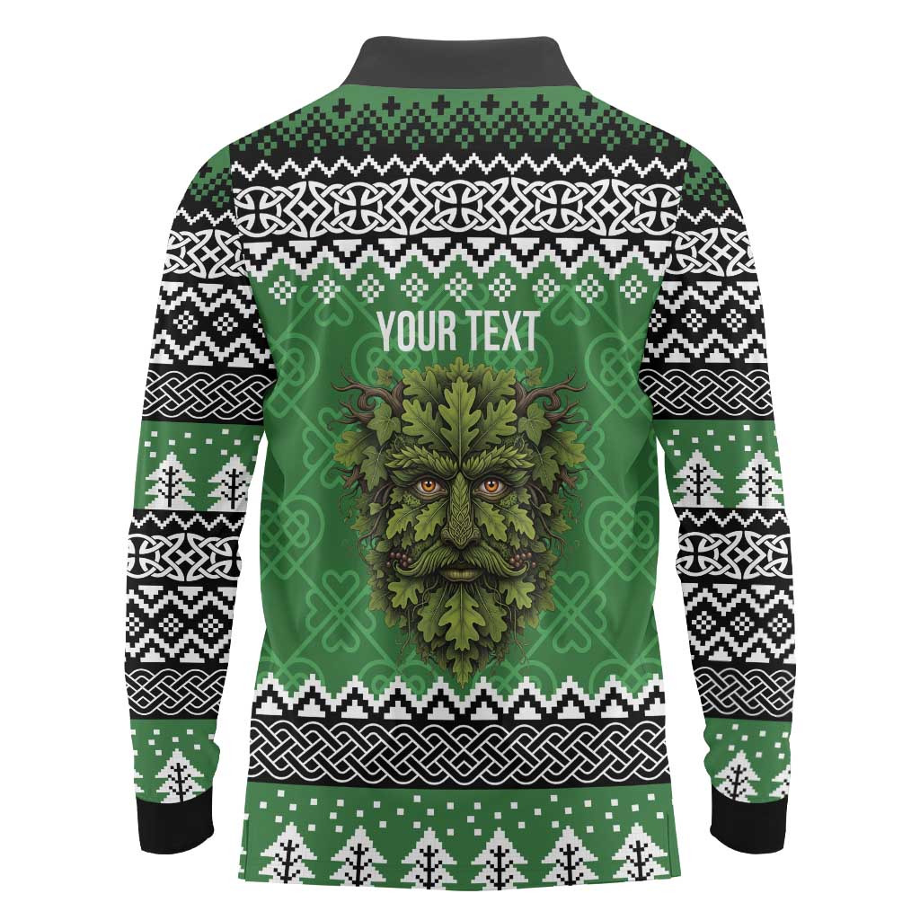 Personalized Anglesey Wales Christmas Long Sleeve Polo Shirt Green Man Celtic Knot - Wonder Print Shop