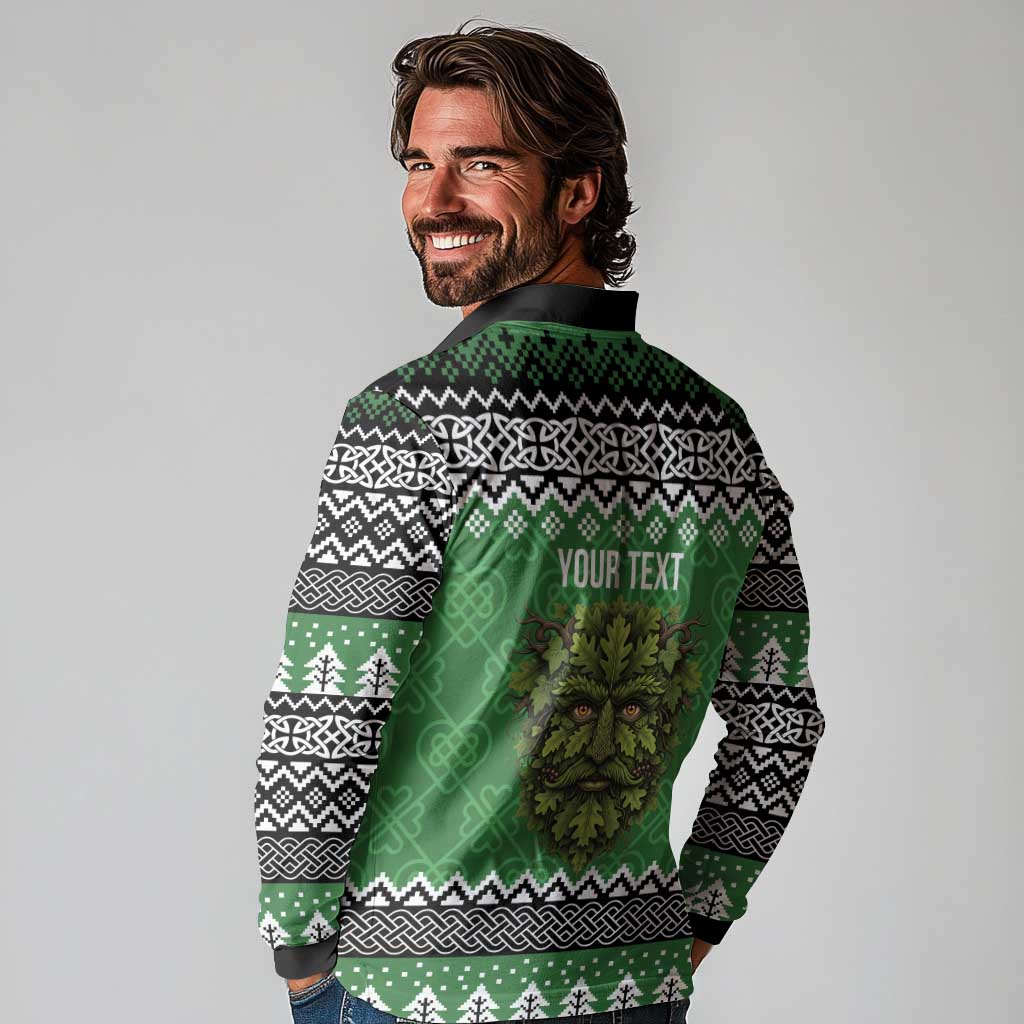 Personalized Anglesey Wales Christmas Long Sleeve Polo Shirt Green Man Celtic Knot - Wonder Print Shop
