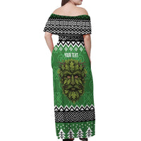 Personalized Anglesey Wales Christmas Off Shoulder Maxi Dress Green Man Celtic Knot - Wonder Print Shop