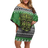 Personalized Anglesey Wales Christmas Off Shoulder Short Dress Green Man Celtic Knot - Wonder Print Shop