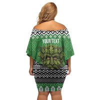 Personalized Anglesey Wales Christmas Off Shoulder Short Dress Green Man Celtic Knot - Wonder Print Shop