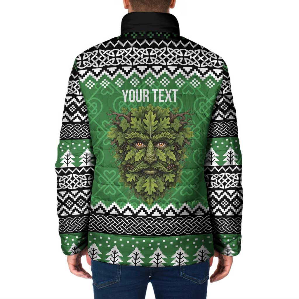 Personalized Anglesey Wales Christmas Padded Jacket Green Man Celtic Knot - Wonder Print Shop