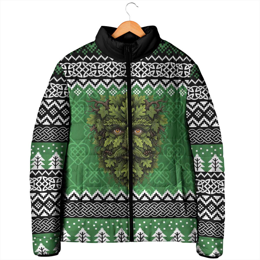 Personalized Anglesey Wales Christmas Padded Jacket Green Man Celtic Knot - Wonder Print Shop