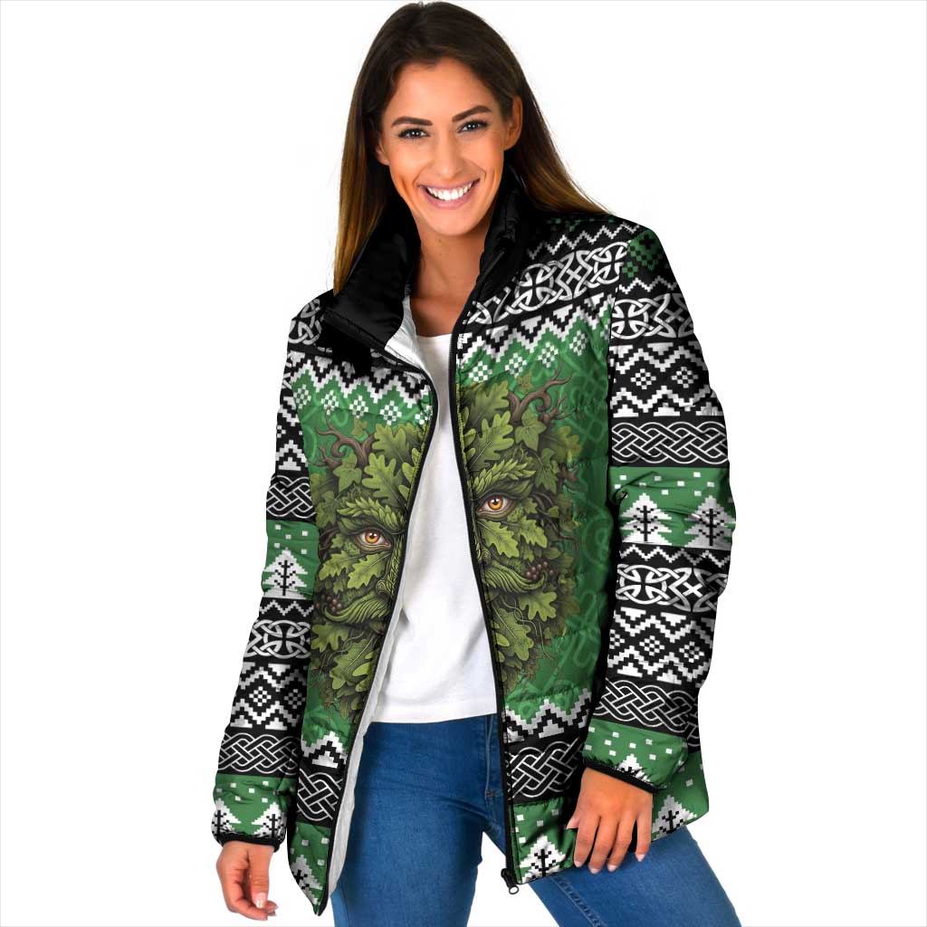 Personalized Anglesey Wales Christmas Padded Jacket Green Man Celtic Knot - Wonder Print Shop