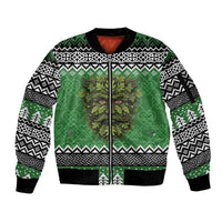 Personalized Anglesey Wales Christmas Sleeve Zip Bomber Jacket Green Man Celtic Knot - Wonder Print Shop