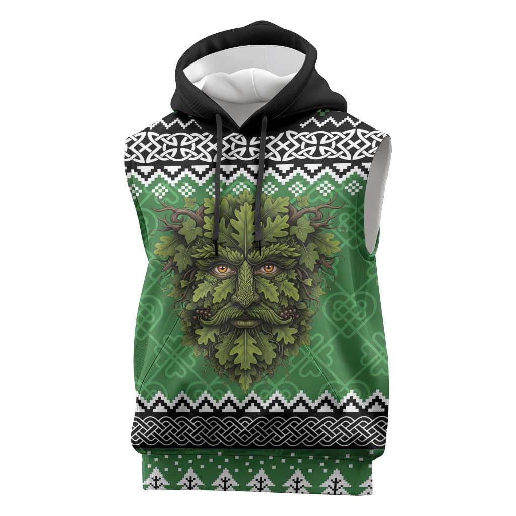 Personalized Anglesey Wales Christmas Sleeveless Hoodie Green Man Celtic Knot - Wonder Print Shop