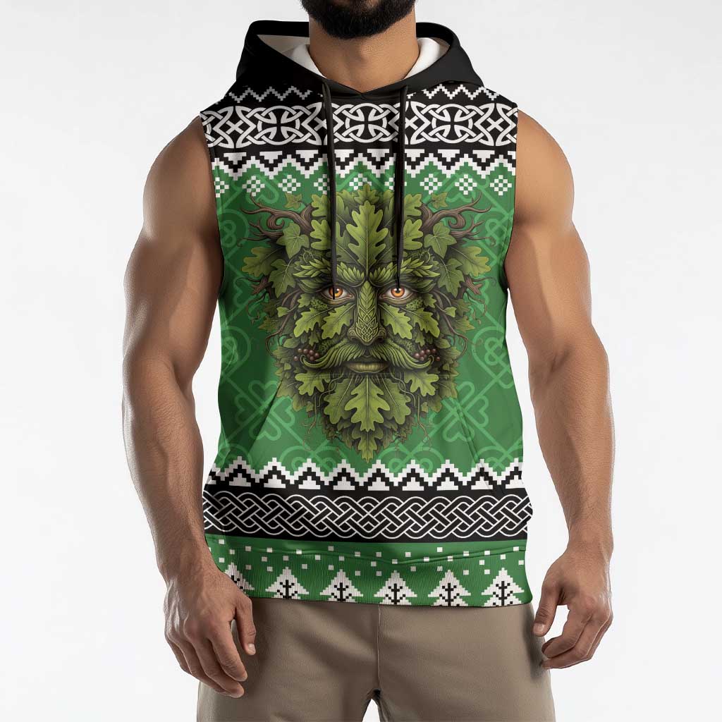 Personalized Anglesey Wales Christmas Sleeveless Hoodie Green Man Celtic Knot - Wonder Print Shop
