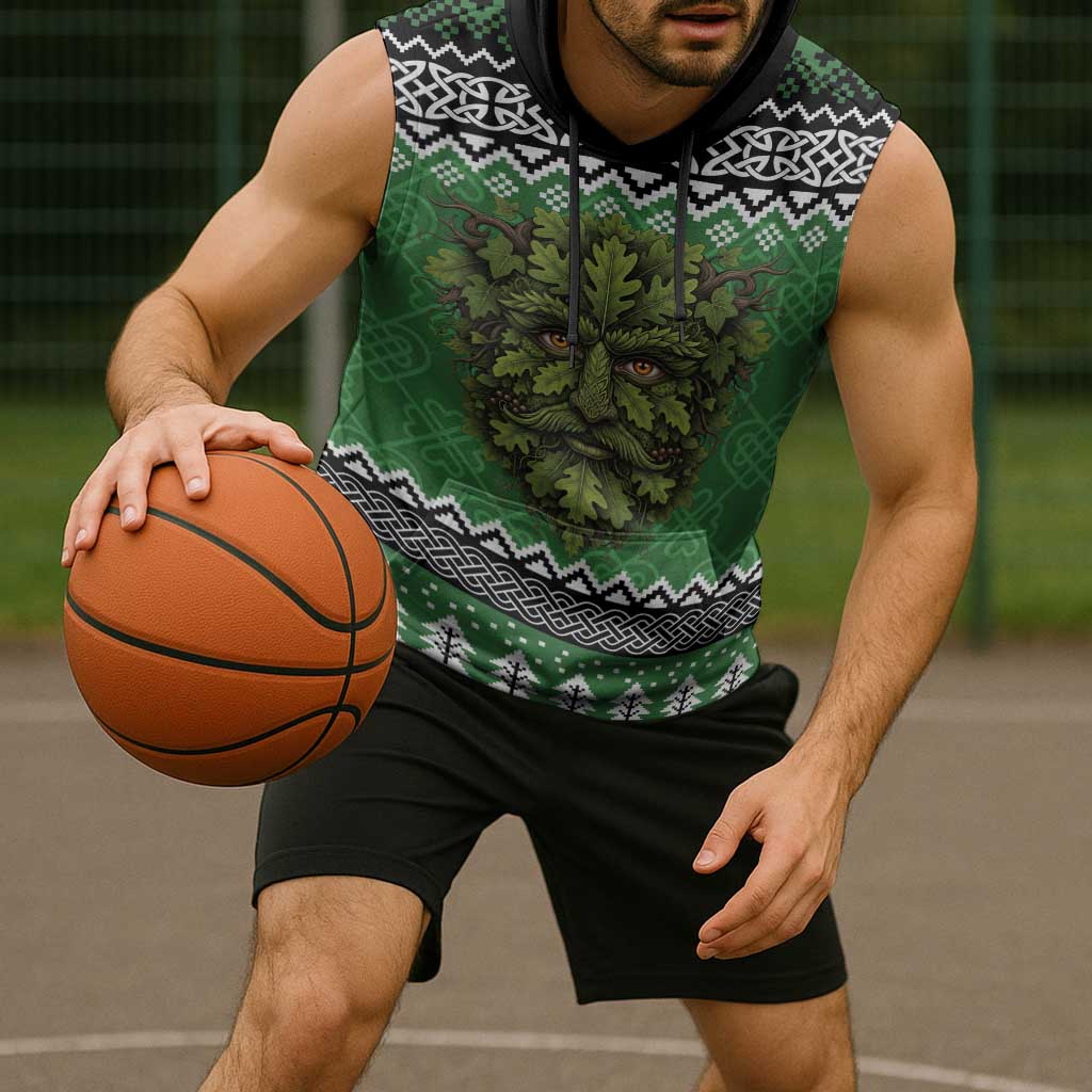 Personalized Anglesey Wales Christmas Sleeveless Hoodie Green Man Celtic Knot - Wonder Print Shop