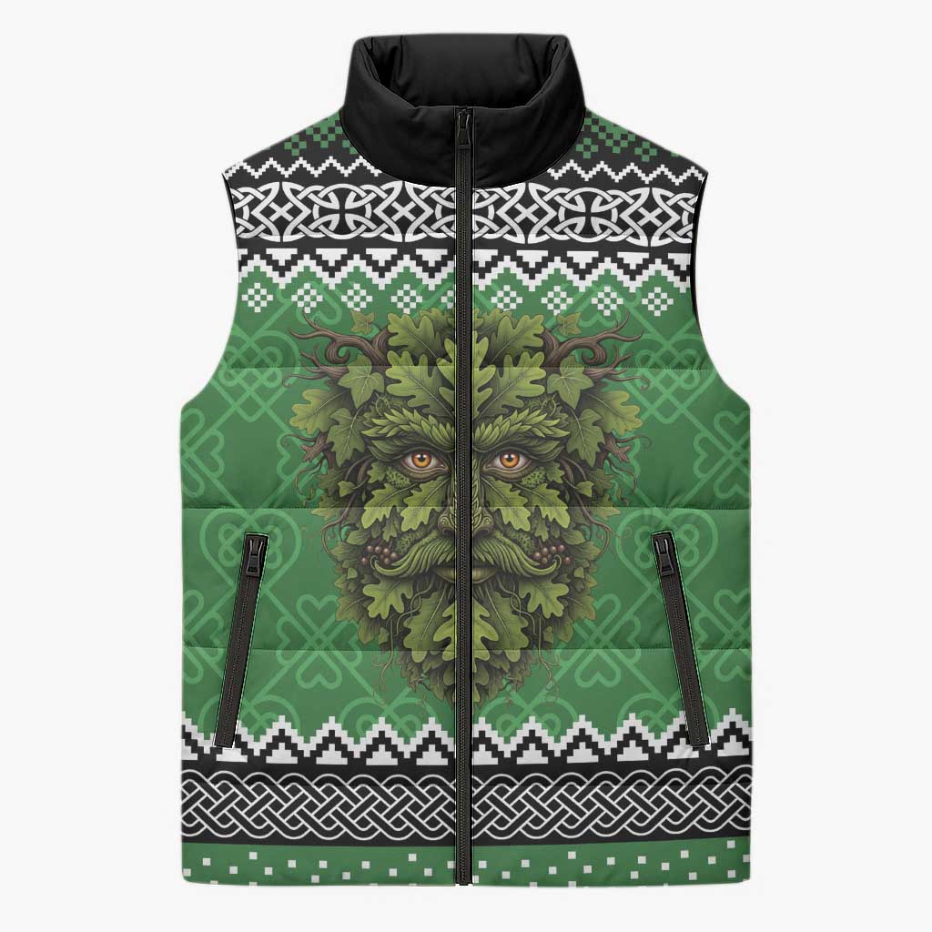 Personalized Anglesey Wales Christmas Sleeveless Puffer Jacket Green Man Celtic Knot - Wonder Print Shop