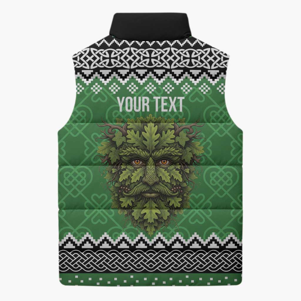 Personalized Anglesey Wales Christmas Sleeveless Puffer Jacket Green Man Celtic Knot - Wonder Print Shop