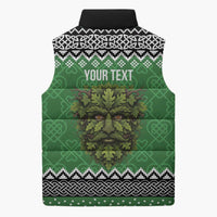Personalized Anglesey Wales Christmas Sleeveless Puffer Jacket Green Man Celtic Knot - Wonder Print Shop