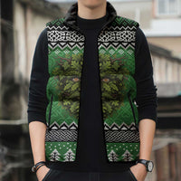 Personalized Anglesey Wales Christmas Sleeveless Puffer Jacket Green Man Celtic Knot - Wonder Print Shop