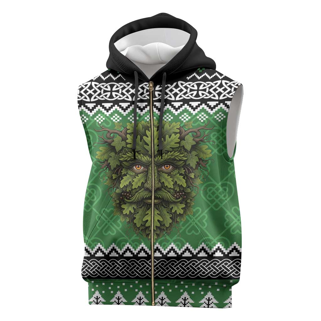Personalized Anglesey Wales Christmas Sleeveless Zip Hoodie Green Man Celtic Knot - Wonder Print Shop