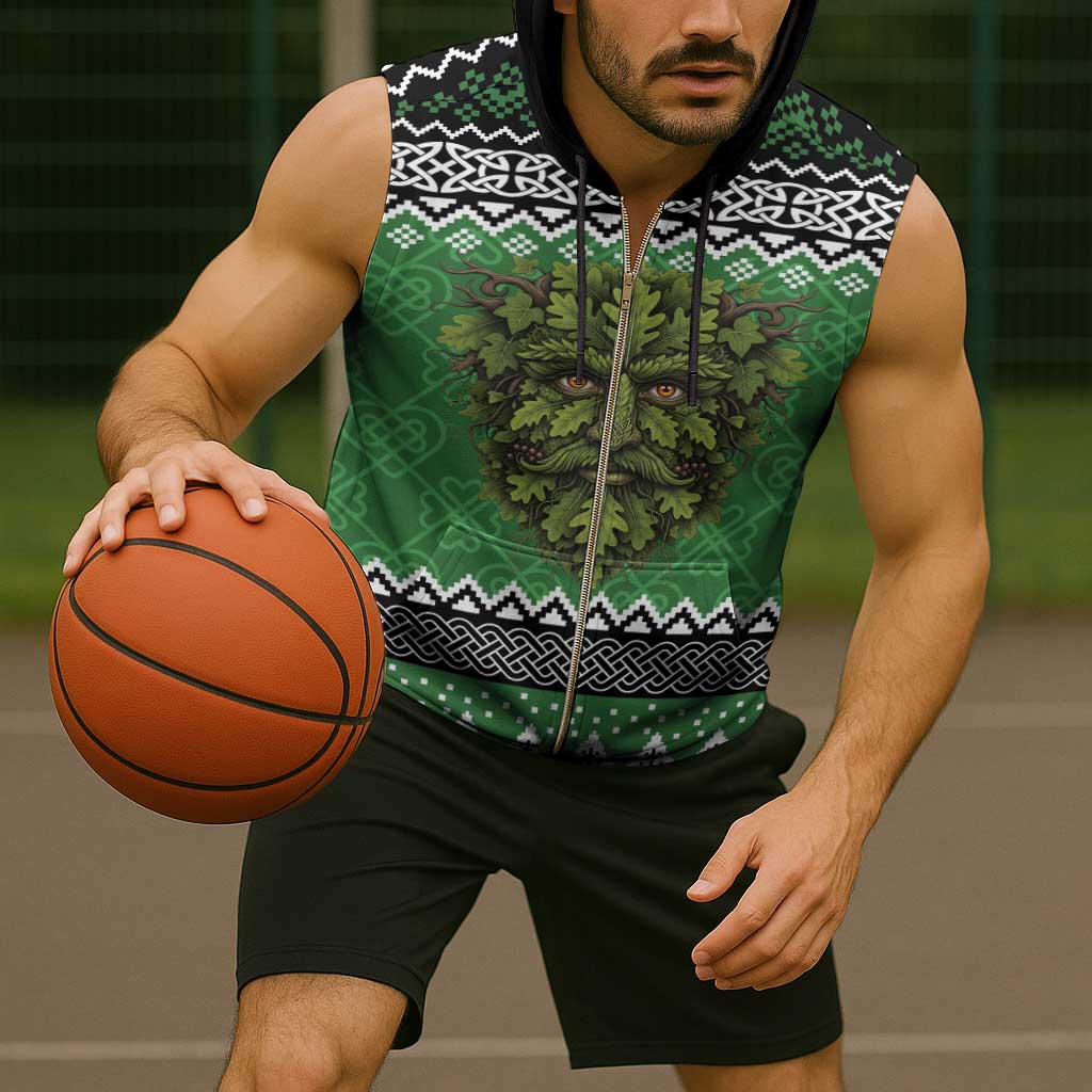 Personalized Anglesey Wales Christmas Sleeveless Zip Hoodie Green Man Celtic Knot - Wonder Print Shop