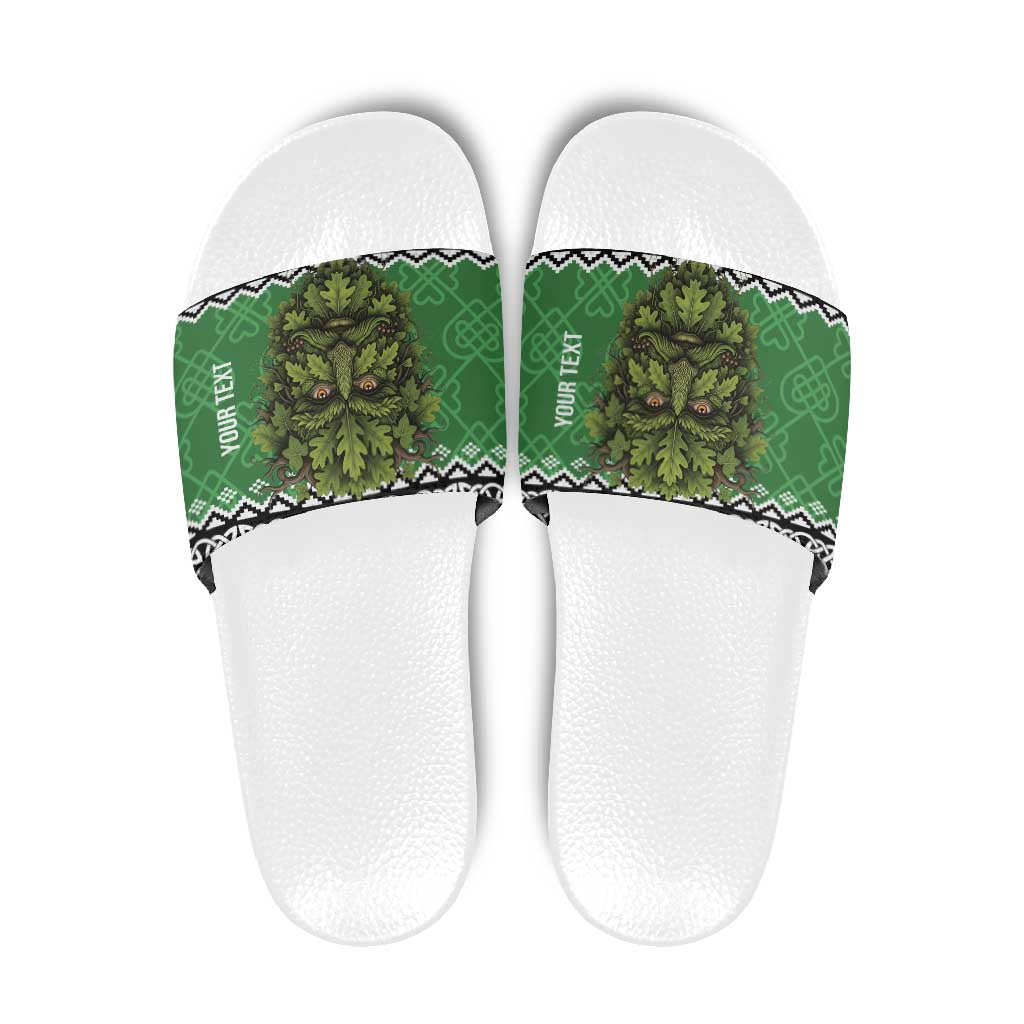 Personalized Anglesey Wales Christmas Slide Sandals Green Man Celtic Knot - Wonder Print Shop