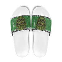 Personalized Anglesey Wales Christmas Slide Sandals Green Man Celtic Knot - Wonder Print Shop