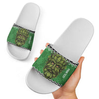 Personalized Anglesey Wales Christmas Slide Sandals Green Man Celtic Knot - Wonder Print Shop